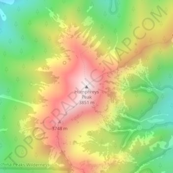Topografisk kort Humphreys Peak, højde, terræn