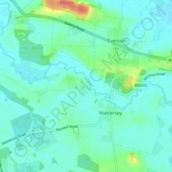 Topografisk kort Mattersey Thorpe, højde, terræn