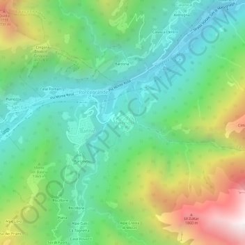 Topografisk kort Anzino, højde, terræn