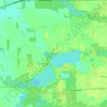 Topografisk kort Twin Lakes, højde, terræn