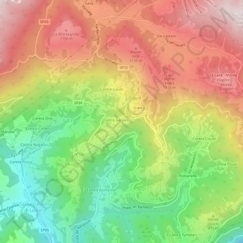 Topografisk kort Contrà Leghe, højde, terræn