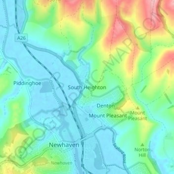 Topografisk kort South Heighton, højde, terræn