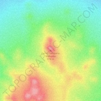 Topografisk kort Cerro Campana Mahuida, højde, terræn