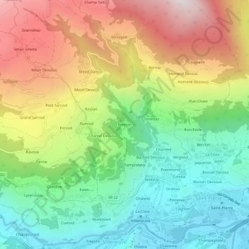Topografisk kort Bressan, højde, terræn