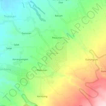 Topografisk kort Gunosari, højde, terræn