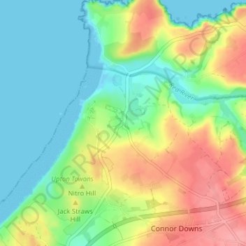 Topografisk kort Gwithian, højde, terræn