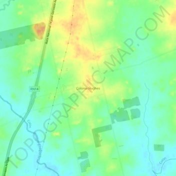 Topografisk kort Colonia Hughes, højde, terræn