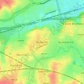 Topografisk kort Hodge Hill, højde, terræn
