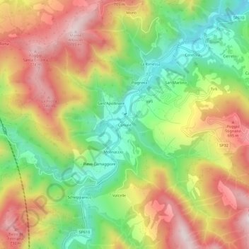 Topografisk kort Coniale, højde, terræn