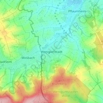 Topografisk kort Wenigumstadt, højde, terræn