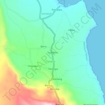 Topografisk kort Tana Beru, højde, terræn