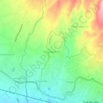 Topografisk kort Parungseah, højde, terræn