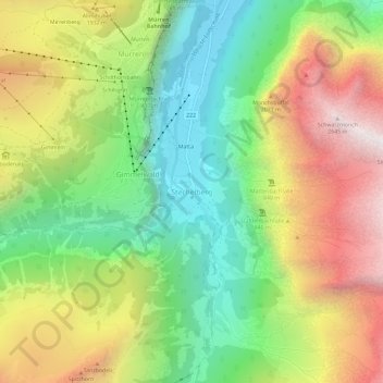 Topografisk kort Stechelberg, højde, terræn