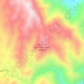 Topografisk kort Cerro de Los Potrerillos, højde, terræn