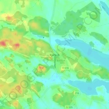 Topografisk kort Björkvik, højde, terræn