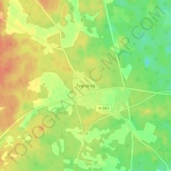 Topografisk kort Tvärskog, højde, terræn