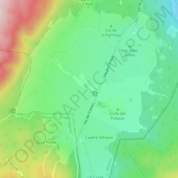 Topografisk kort Pian Cansiglio, højde, terræn