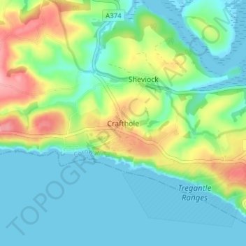 Topografisk kort Crafthole, højde, terræn