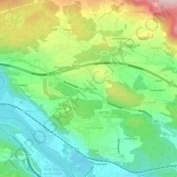 Topografisk kort Kaltschach, højde, terræn