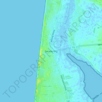 Topografisk kort Søndervig, højde, terræn