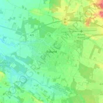 Topografisk kort Billund, højde, terræn