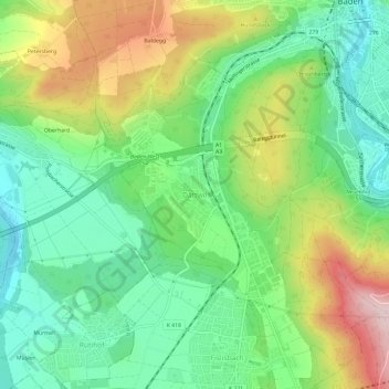 Topografisk kort Dättwil, højde, terræn