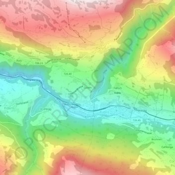 Topografisk kort Luzein, højde, terræn