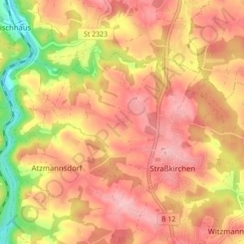 Topografisk kort Seiersdorf, højde, terræn