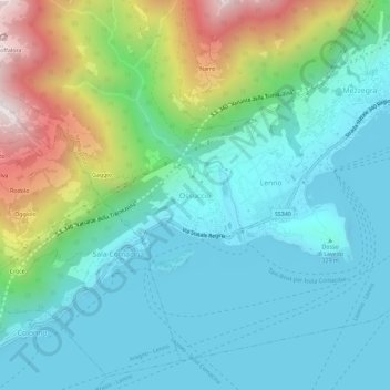 Topografisk kort Ossuccio, højde, terræn