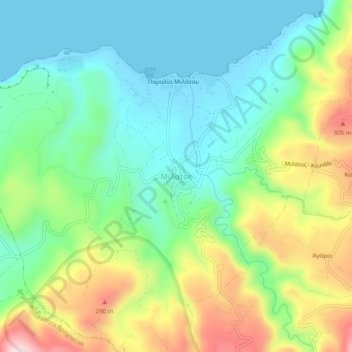 Topografisk kort Milatos, højde, terræn