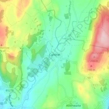 Topografisk kort Cartmel, højde, terræn