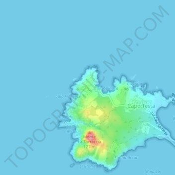 Topografisk kort Capo Testa, højde, terræn