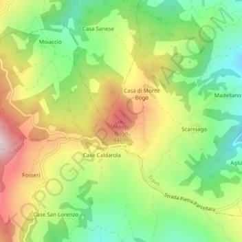 Topografisk kort Monte Bogo, højde, terræn