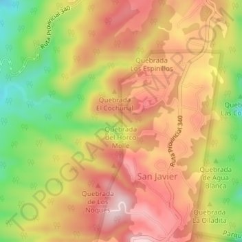 Topografisk kort Quebrada del Horco Molle, højde, terræn