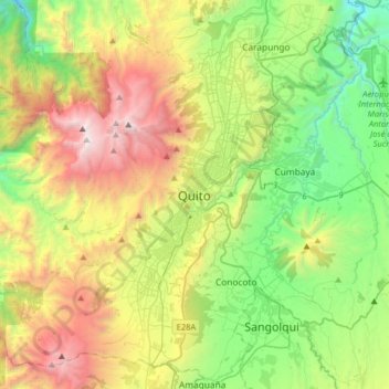 Topografisk kort Quito, højde, terræn