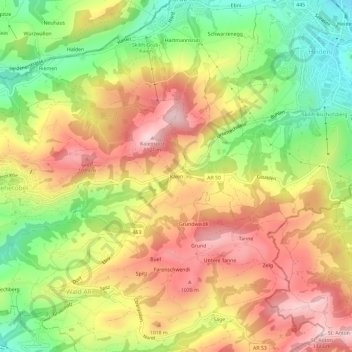 Topografisk kort Kaien, højde, terræn