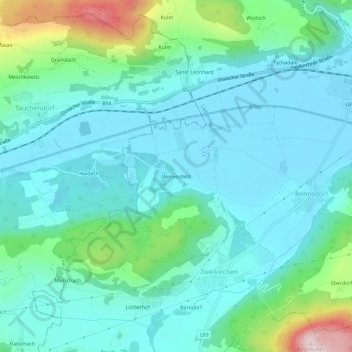 Topografisk kort Weitensfeld, højde, terræn