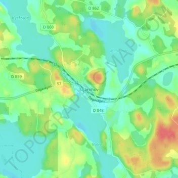 Topografisk kort Stjärnhov, højde, terræn