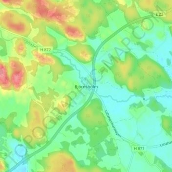 Topografisk kort Björnsholm, højde, terræn