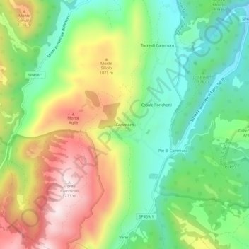 Topografisk kort Cammoro, højde, terræn