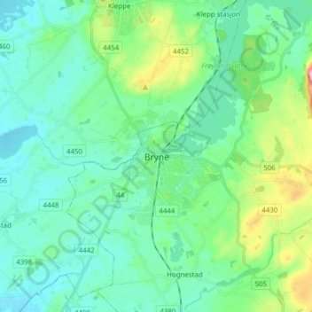 Topografisk kort Bryne, højde, terræn