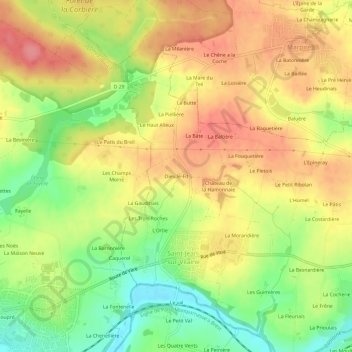 Topografisk kort Dieu le-Fit, højde, terræn