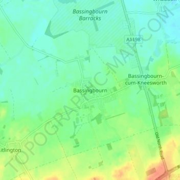 Topografisk kort Bassingbourn, højde, terræn
