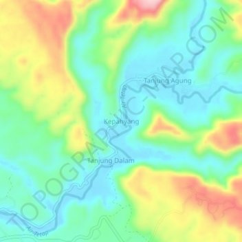 Topografisk kort Kepahyang, højde, terræn