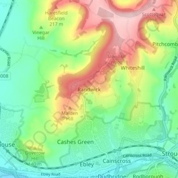 Topografisk kort Randwick, højde, terræn