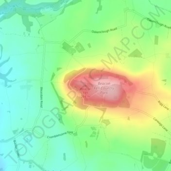 Topografisk kort Beacon Fell, højde, terræn