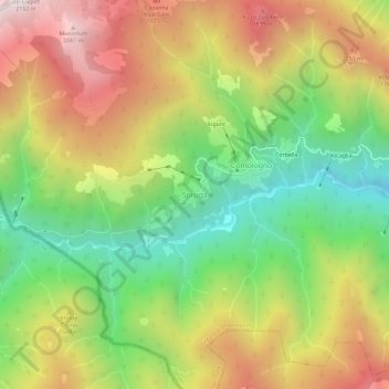 Topografisk kort Spruga, højde, terræn