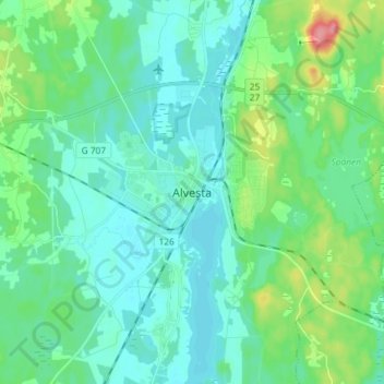 Topografisk kort Alvesta, højde, terræn