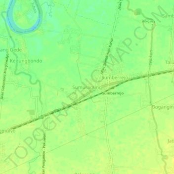 Topografisk kort Sumuragung, højde, terræn