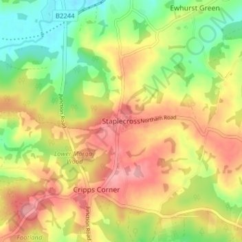 Topografisk kort Staplecross, højde, terræn